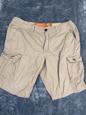 Lazer/Co Mens Utility Cargo Shorts Beige Size 34 Ripstop Cotton Casual Workwear